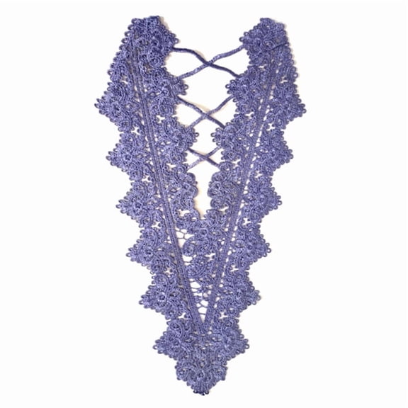 Namzi Purple Polyester Embroidered Lace Collar, 1Pc Hollow Back Neck Applique Trim, 11.81x3.15 Inch