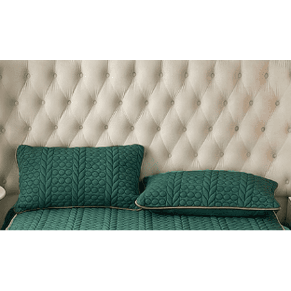 Namzi Quilted Pillowcases 2PCS Soft 29.13x18.90In Polyester Bedding For Home Rental Household Use Dark Green