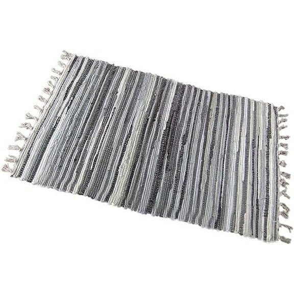 Namzi Rag Rug, Machine Washable Cotton Reversible Rag Rug Hand Woven Multi Color Striped Area Rug Floor Rugs for Bedroom, Living Room, Kitchen and Laundry Room (20" x 31", Grey)