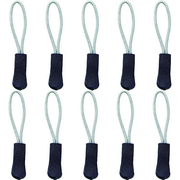 Namzi Replacement Zipper Pulls, 10 Pcs Dark Blue Light Blue Zipper Pull Cord Extender Nylon Rope, for Jackets, Purses, Universal Zipper Replacement