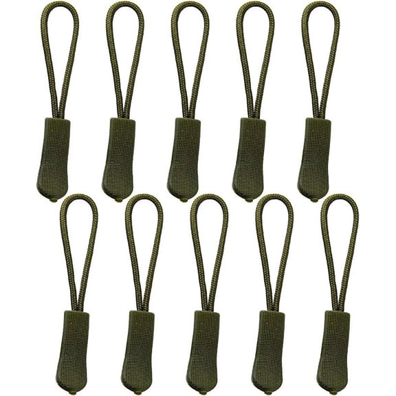 Namzi Replacement Zipper Pulls, 10 Pcs Dark Green Zipper Pull Cord Extender Nylon Rope, for Jackets, Purses, Universal Zipper Replacement