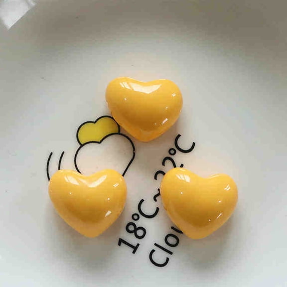 Namzi Resin Heart Beads Macaron Yellow DIY Decorative Accessories 0.63in Flatback Cabochons, About 100 Pcs Bulk Ornaments