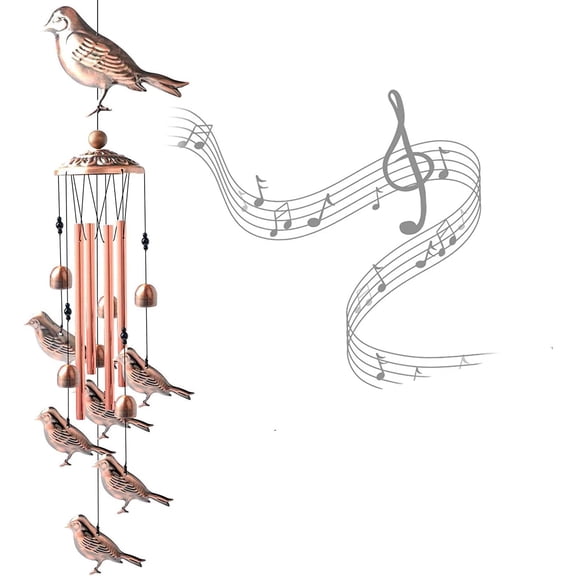 Namzi Retro Wind Chimes, Bird Wind Chimes-4 Hollow Aluminum Tubes -6 Wind Bells 7 Birds -Wind Chimes with S Hook, Suitable for Home, Mom Gifts, Women,Festival,Balcony,Porch,Garden Decoration