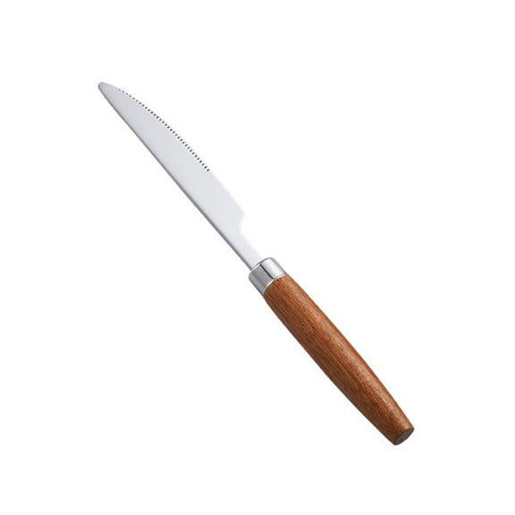 Namzi Retro Wooden Handle Table Knives,Stainless Steel Serving Table Knives,Wooden Table Knives,Silver Silverware With Brown Handle,4 Pcs