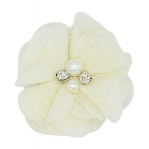 Namzi Rhinestone Chiffon Flowers, 10 Pcs Fabric Ribbon Bows for Headbands, Crafts, Party Decorations,Beige