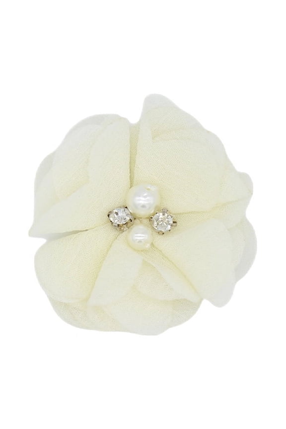 Rhinestone Chiffon Flowers, 10 Pcs Fabric Ribbon Bows for Headbands, Crafts, Party Decorations,Beige