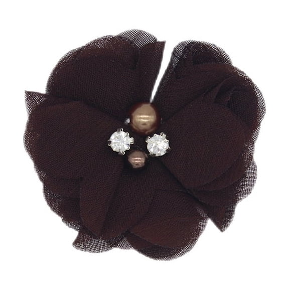 Namzi Rhinestone Chiffon Flowers, 10 Pcs Fabric Ribbon Bows for Headbands, Crafts, Party Decorations,Brown