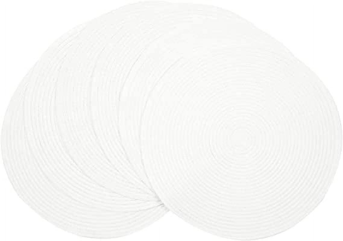 Namzi Round Braided Placemats Set of 6 Round Table Mats for Dining Table 15 inch Washable Cotton Polyester Place Mat (White, 6)