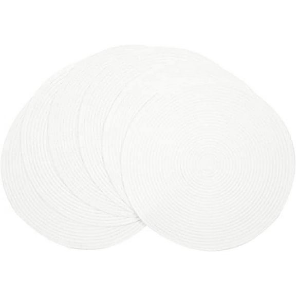 Namzi Round Braided Placemats Set of 6 Round Table Mats for Dining Table 15 inch Washable Cotton Polyester Place Mat (White, 6)