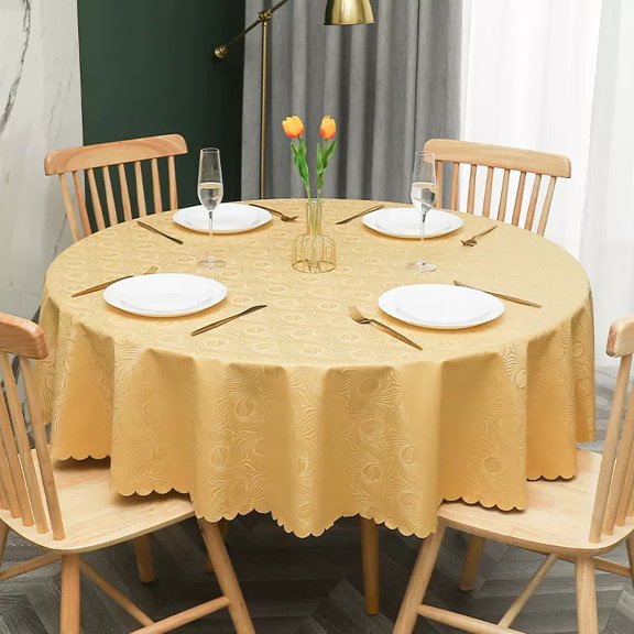 Namzi Round Table Cloth 140x140cm Heavy Duty Kitchen Dining Table Cover, Waterproof & Wipeable, Everyday Home Use,Style D,Gold