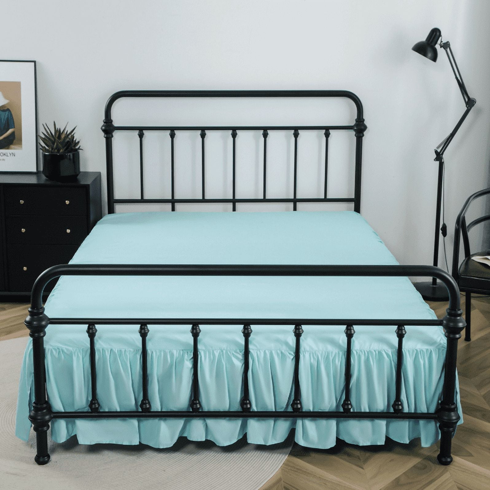 Namzi Ruffled Bed Skirt with Split Corners 54x75inch Soft Polyester Bed Skirt, Wrinkle-Resistant Dust Ruffle, Easy On/Off Wrap Skirt,Light Blue
