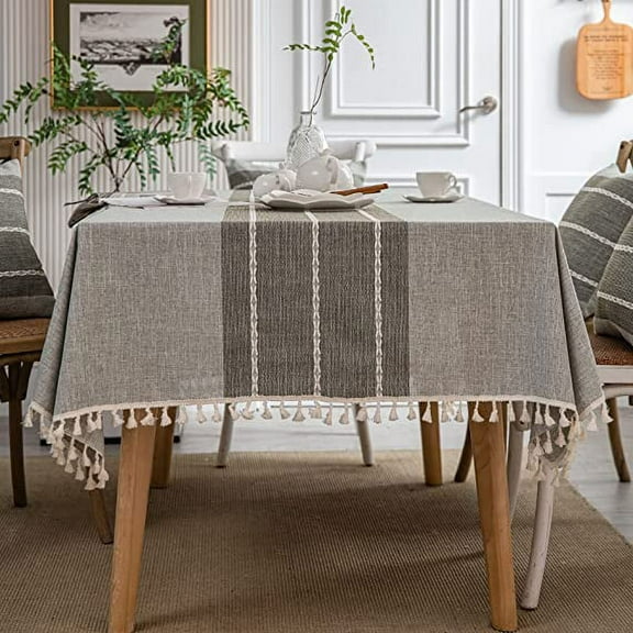 Namzi Rustic Rectangle Burlap Thick Tablecloth Cotton Linen Table Linens Tablecloths Waterproof Wrinkle Free Table Cover for Kitchen Dinning,55"x55"