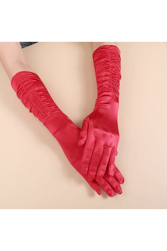 Satin Opera Gloves 1 Pair Long Elegant Gloves, Suitable for Formal Events, Weddings & Evening Occasions, Soft Satin Material for Comfort,Red