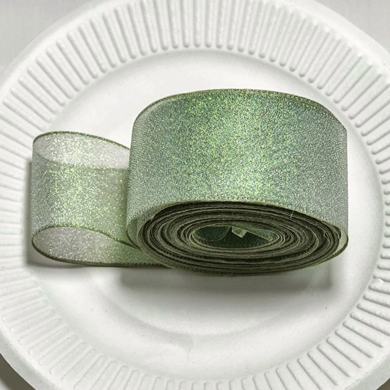 Namzi Satin Ribbon, light green Ribbon Pearl Yarn, 4cm x 10yd Polyester Velvet Ribbon, 2 Rolls, Soft & Durable, Wide Ribbon for Gift Wrapping, Ideal for Crafts/Decor,