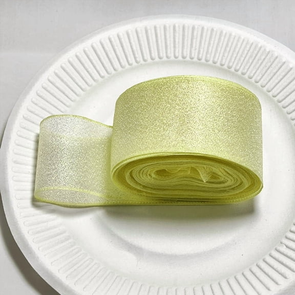 Namzi Satin Ribbon, light yellow Ribbon Pearl Yarn, 4cm x 10yd Polyester Velvet Ribbon, 2 Rolls, Soft & Durable, Wide Ribbon for Gift Wrapping, Ideal for Crafts/Decor,