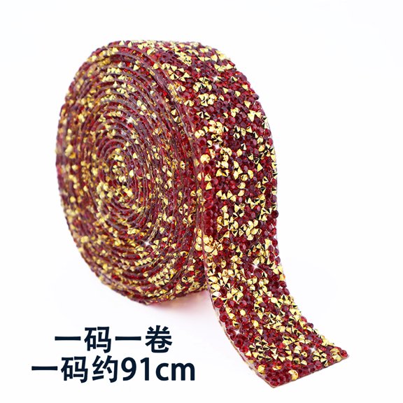 Namzi Self Adhesive Resin Rhinestone Ribbon 72*0.39In 2 Roll Gold Red DIY Craft Jewelry Making Accessory, Glitter Bling Crystal Tape for Handmade Decorations