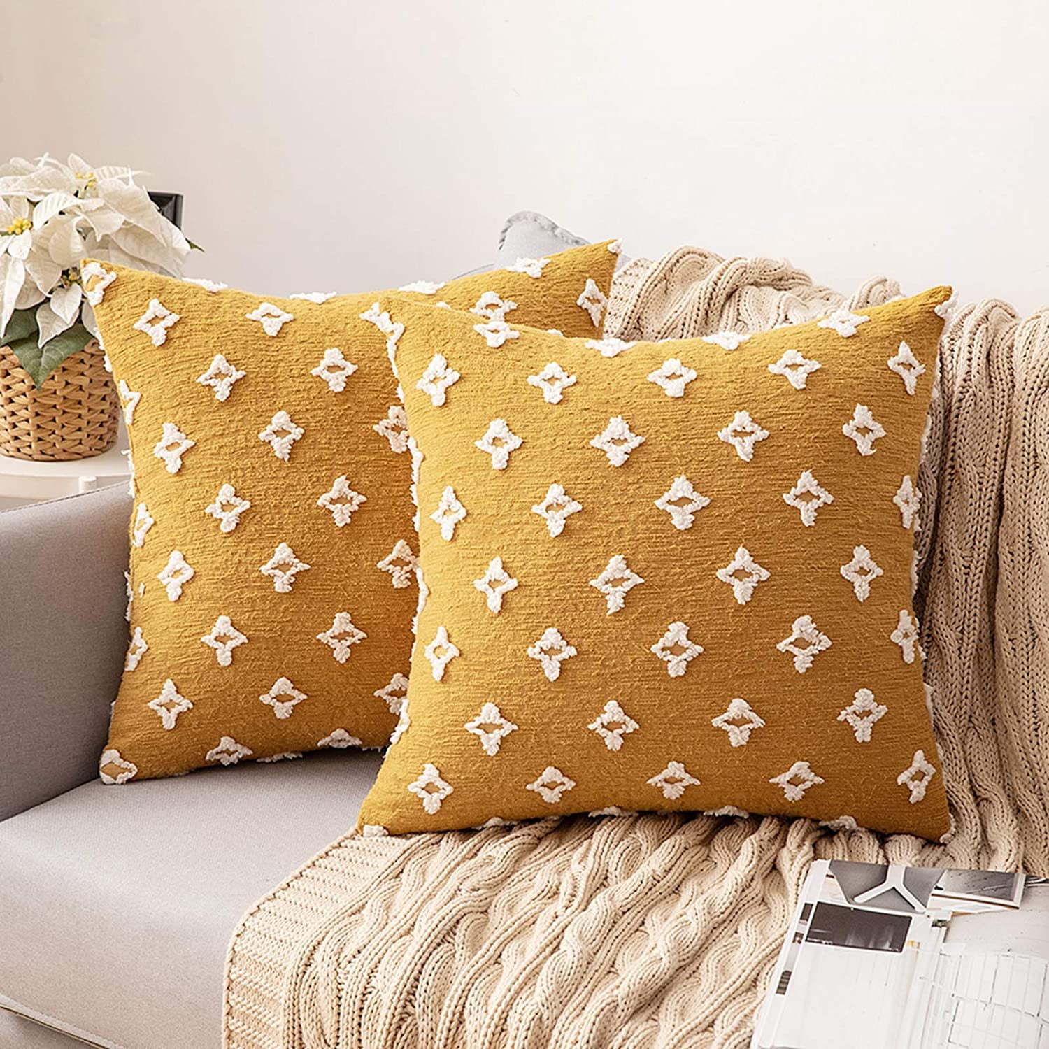 Yellow Rhombic Jacquard 18''x18'' Decorative Pillow Covers