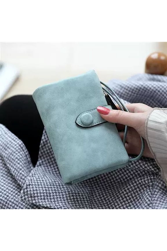 Short Leather Wallet at 30% Off, with Card Slots, Zipper Coin Pocket, Light Blue, 1 Piece