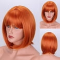 thumbnail image 1 of Namzi Short Straight Bob Wigs with Air Bangs Honey Brown Wig for Women Shoulder Length Heat Resistant Fiber Hair Wigs，Orange, 1 of 2
