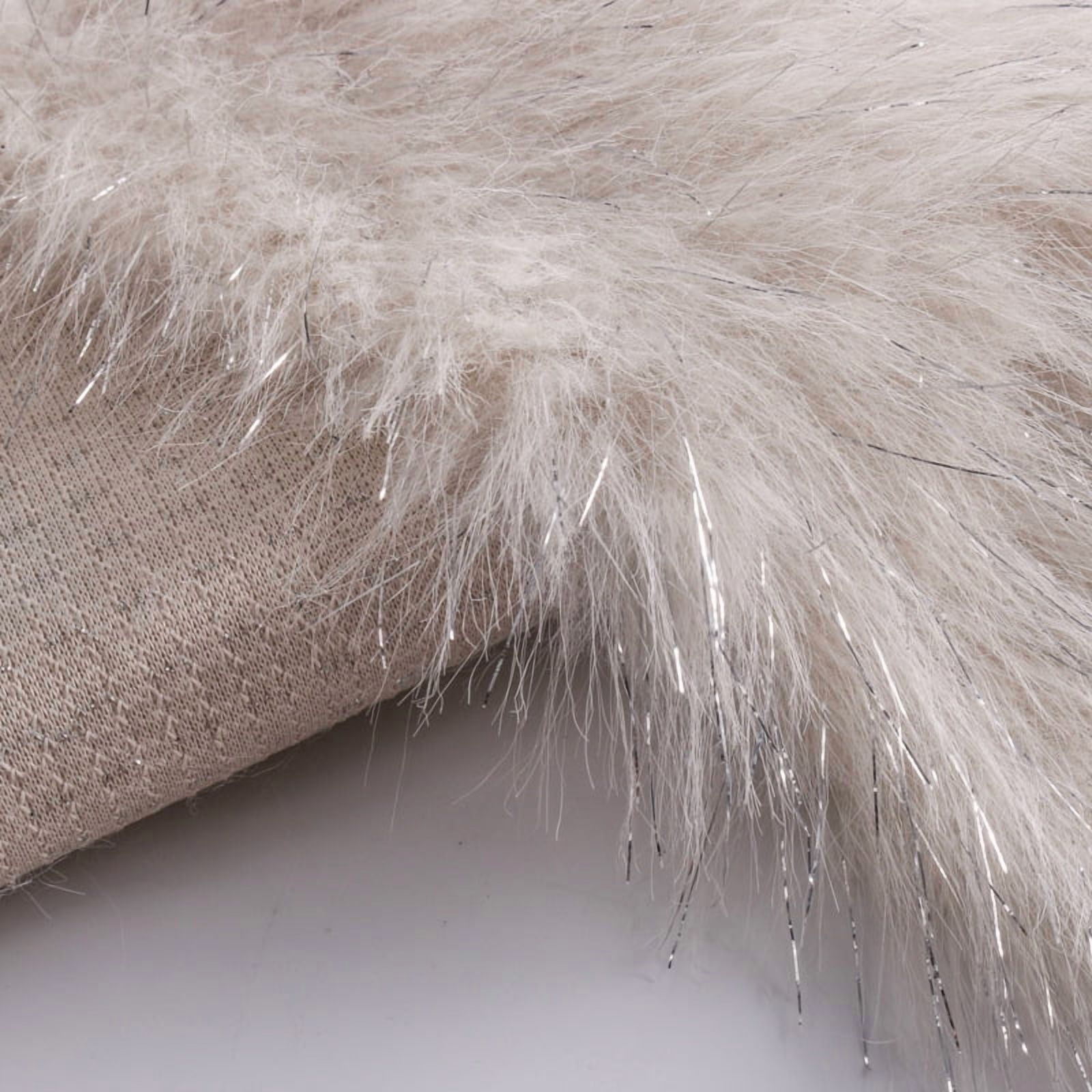 Namzi Silver Filamentary Long Plush Fabric,39*63 Inch Fluffy Faux Fur Fabric for DIY Craft Sewing Projects,Costume,Bags,Carpet,Home Decoration,Beige