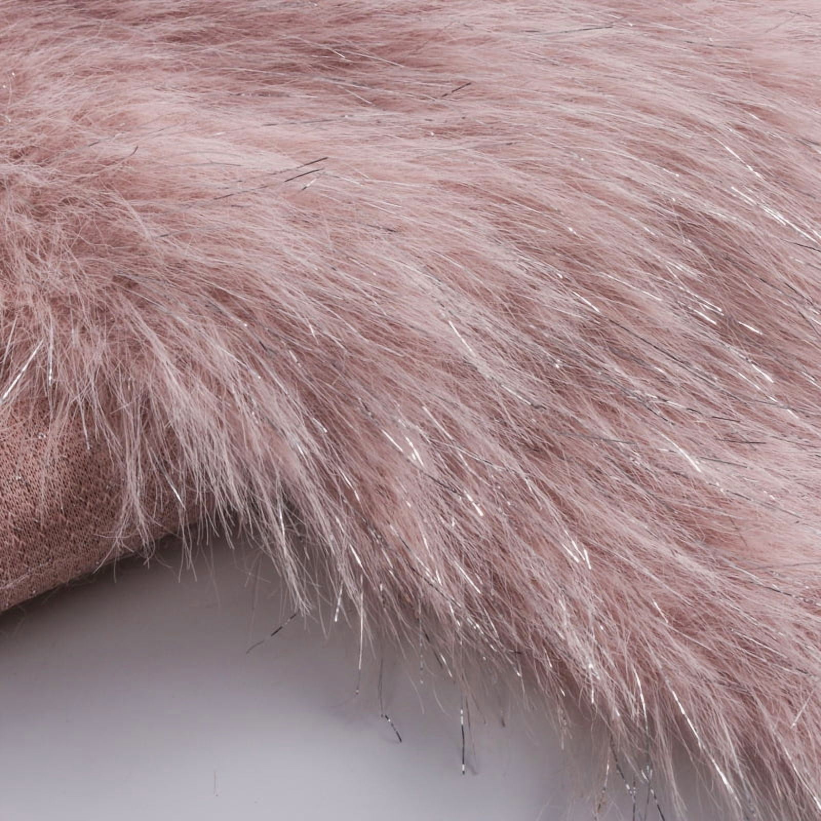 Namzi Silver Filamentary Long Plush Fabric,39*63 Inch Fluffy Faux Fur Fabric for DIY Craft Sewing Projects,Costume,Bags,Carpet,Home Decoration,Pink