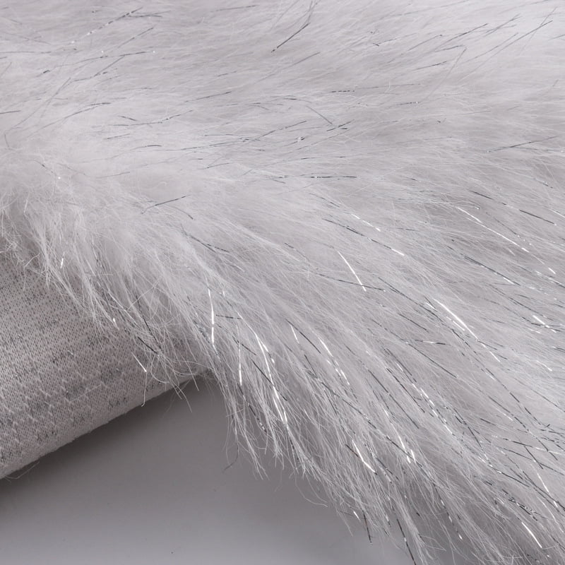 Namzi Silver Filamentary Long Plush Fabric,39*63 Inch Fluffy Faux Fur Fabric for DIY Craft Sewing Projects,Costume,Bags,Carpet,Home Decoration,White