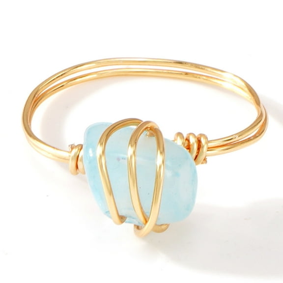 Namzi Size 9 Healing Crystal Ring Adjustable Wire Wrapped Irregular Crystal Gemstone Rin,1 Piece,Style A,Blue