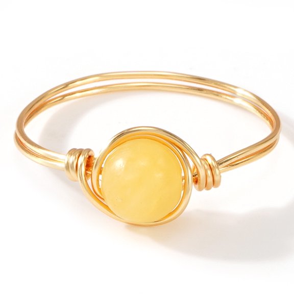 Namzi Size 9 Healing Crystal Ring Adjustable Wire Wrapped Irregular Crystal Gemstone Rin,1 Piece,Style C,Yellow