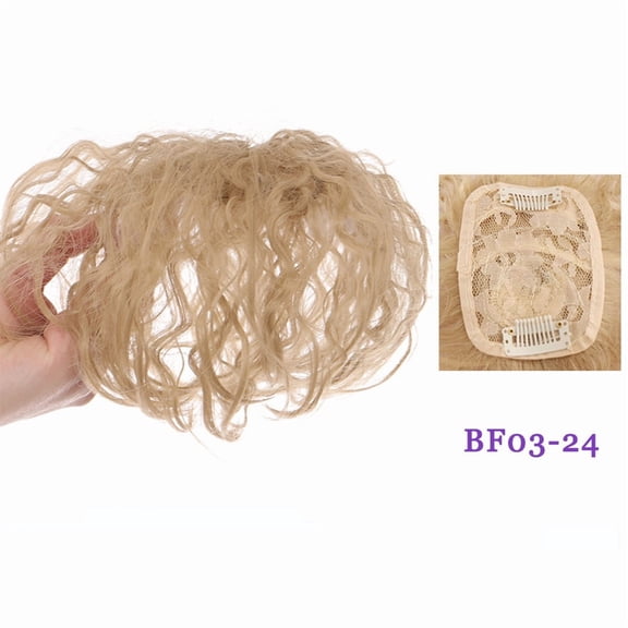 Namzi Small Area Short Curly Human Hair Topper Fluffy Curly Hair Topper Clip in Hairpieces Top Topper Hair Replacement Wiglets Weavy Topper Hair Pieces for WomenBlonde