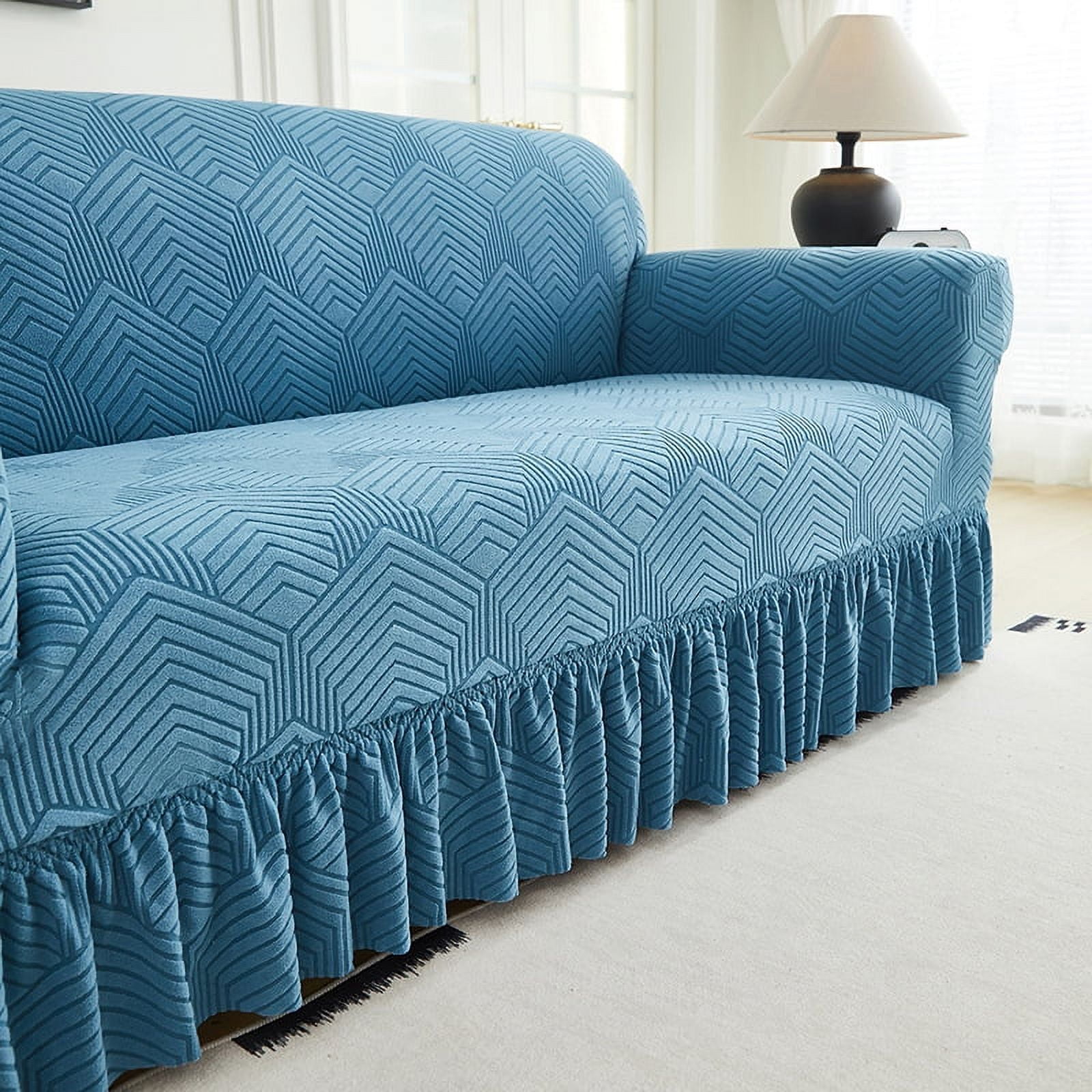 Namzi Sofa Cover for sofas Stretch Couch Covers for Living Room Easy Fit Washable Furniture Sofa Protector with Skirt,1 Piece (Blue,1 Seat)