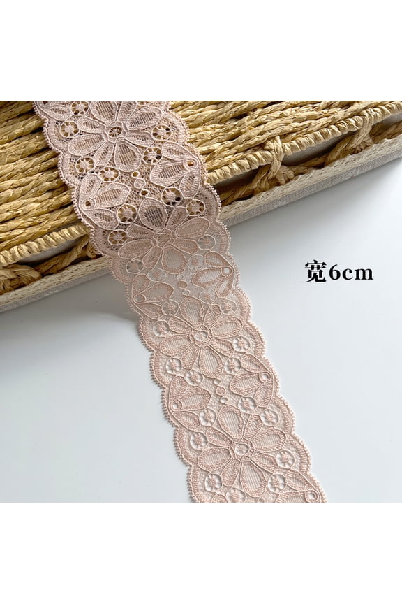 Soft and Elastic Lace Trimmings,360*2.36 Inch Flesh Pink Hollowed Out Lace Trim for DIY Handicrafts,Clothing Accessories,Pajamas,Cuffs,Curtains,Home Textiles