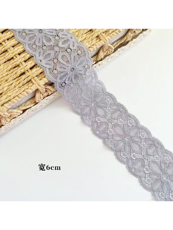 Soft and Elastic Lace Trimmings,360*2.36 Inch Grey Hollowed Out Lace Trim for DIY Handicrafts,Clothing Accessories,Pajamas,Cuffs,Curtains,Home Textiles