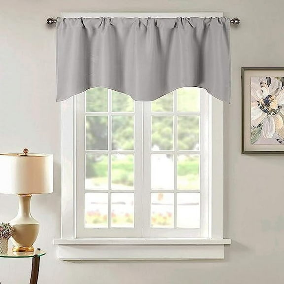 Namzi Solid Blackout Curtain Valance for Kitchen/Bedroom Rod Pocket Scalloped Valance Short Curtain Panels (52"x18",Light Grey)