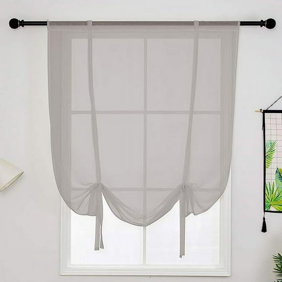 Namzi Solid Color Sheer Voile Window Curtains Light Filtering Tie Up Shade Adjustable Balloon Drapes Treatment for Small Window,1 Panel (39" x 47",Grey)