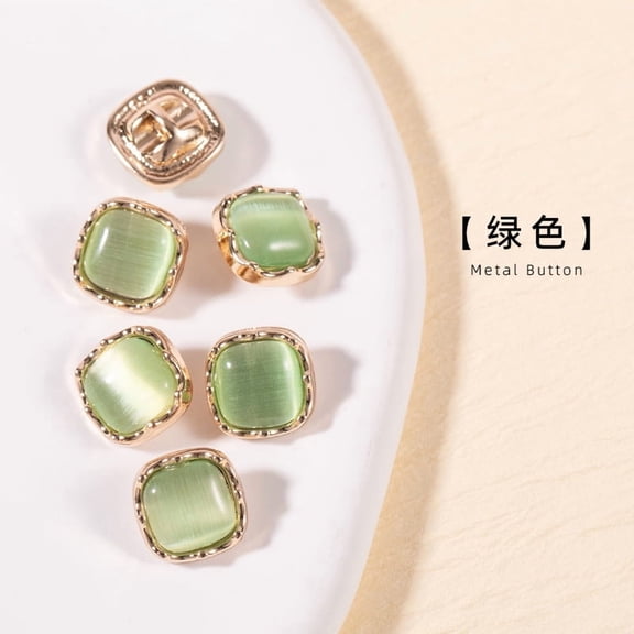 Namzi Square Buttons for Clothes - green, 10.0 MM/0.39 in Size, 50 Pcs Total, Metal-Cat's Eye Stone material Chic & Sturdy for Garment Fixes & Great for DIY Sewing & Custom Clothing Details