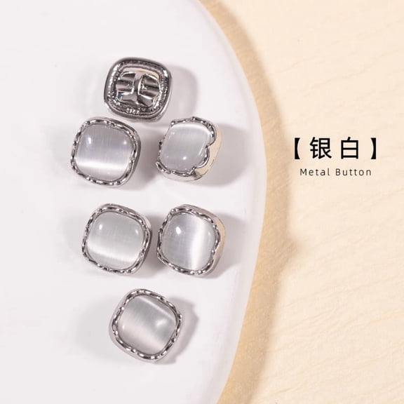 Namzi Square Buttons for Clothes - silvery white, 10.0 MM/0.39 in Size, 20 Pcs Total, Metal-Cat's Eye Stone material Chic & Sturdy for Garment Fixes & Great for DIY Sewing & Custom Clothing Details