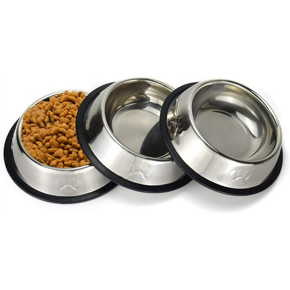 Namzi Stainless Steel Cat Bowls, Food and Water Cat Dishes Non Slip Stackable Pet Bowl for Cat, Kitten, Puppy, Small Dog (3 Pack - Cat Paw)