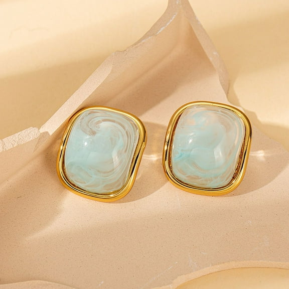 Namzi Stainless Steel Square Multi-color Resin Stud Earrings for Women Statement Ear Studs Bohemian Summer Earring,Blue