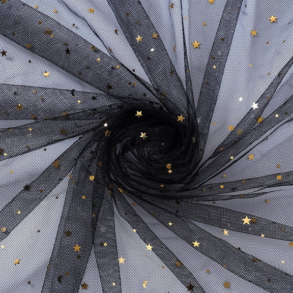 Namzi Star and Moon Hot Stamping Mesh Gauze Fabric,36*59in Sequined Fabric for Home Decoration,Handmade Accessories,Clothing and Headwear,Black