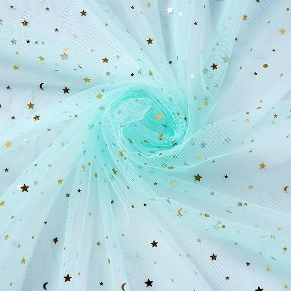 Namzi Star and Moon Hot Stamping Mesh Gauze Fabric,36*59in Sequined Fabric for Home Decoration,Handmade Accessories,Clothing and Headwear,Cyan