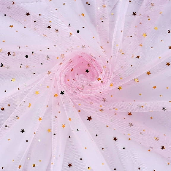 Namzi Star and Moon Hot Stamping Mesh Gauze Fabric,36*59in Sequined Fabric for Home Decoration,Handmade Accessories,Clothing and Headwear,Light Pink