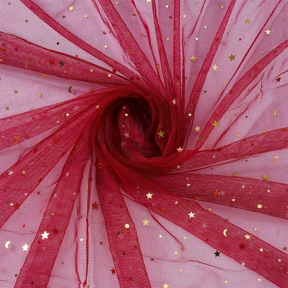 Namzi Star and Moon Hot Stamping Mesh Gauze Fabric,36*59in Sequined Fabric for Home Decoration,Handmade Accessories,Clothing and Headwear,Wine Red