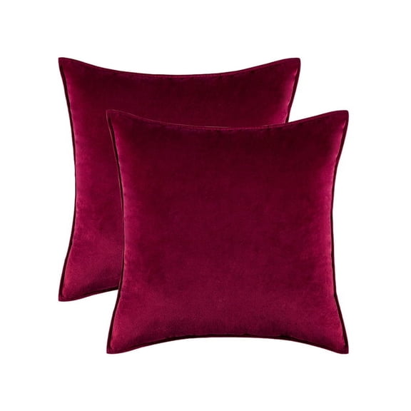 Namzi Super Soft Solid Square Decorative Pillow Set of 2 45x45cm Plush Velvet Cushions for Sofa Bed Living Room,Dark Red