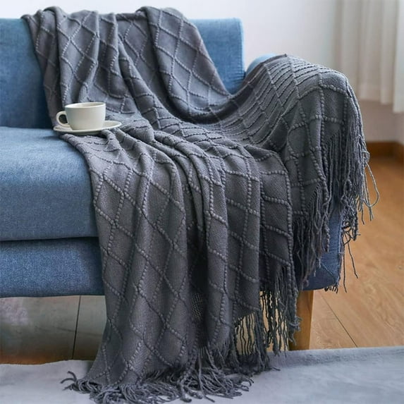 Namzi Super Ultra Soft Sofa Knitted Blanket, Lightweight Travel Delicate Weave Pattern with for Bed, Sofa and Living Room,Dark Gray