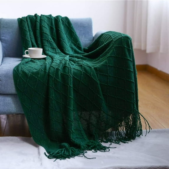 Namzi Super Ultra Soft Sofa Knitted Blanket, Lightweight Travel Delicate Weave Pattern with for Bed, Sofa and Living Room,Dark Green