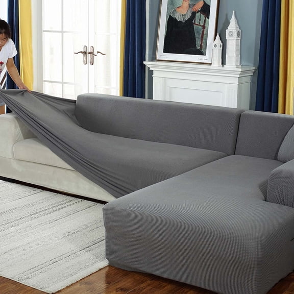 Namzi Thick Couch Covers 3 Seater, Sectional Sofa Sectional Couch Covers Stretch Slipcover Living Room Dogs Pets, Washable Durable Furniture Protector, Light Gray, 3 Seater:70-84 inch