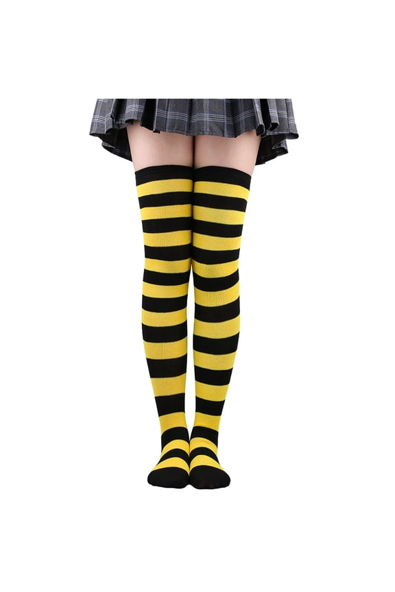 Thigh High Socks Over Knee Striped Long Socks, Soft Cotton, 4 Pair, Stylish & Comfortable,Yellow