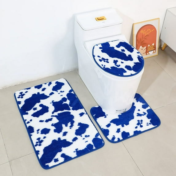 Namzi Three-piece setLuxury Bathroom Rug Mat, Extra Soft and Absorbent Microfiber Bath Rugs, Non-Slip Plush Shaggy Bath Carpet, Machine Wash Dry, Bath Mats for Bathroom Floor,Blue and white stripes