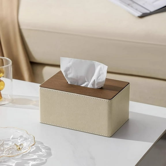 Namzi Tissue Box Cover, Leather Tissue Box Holder, Rectangular Tissue Box Covers for Kleenex, Napkin, Rectangle Tissue Holder for Bathroom Home Office 7.48*4.72*3.74in(Beige A,S)