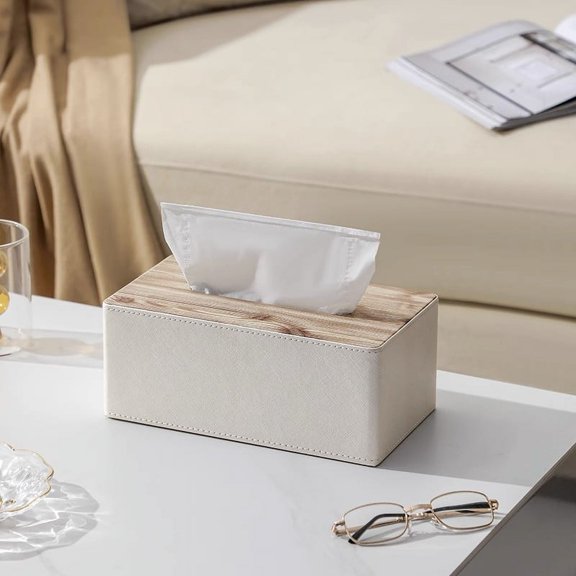 Namzi Tissue Box Cover, Leather Tissue Box Holder, Rectangular Tissue Box Covers for Kleenex, Napkin, Rectangle Tissue Holder for Bathroom Home Office 9.84*5.51*4.13in(Khaki,L)